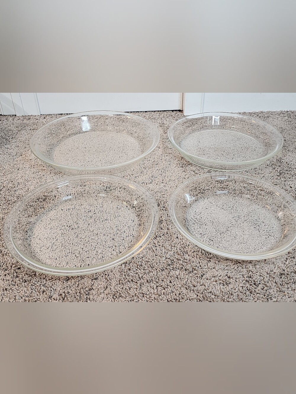 Pyrex Set Of 4 Clear Glass Pie Dish Ovenware Set, Light Signs Of Wear, No Chips